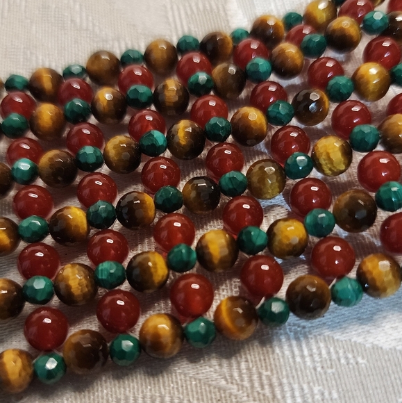 VINTAGE 1970s Natural Stone BRACELET – Vein Agate, Malachite, Tiger Eye - Picture 3 of 14